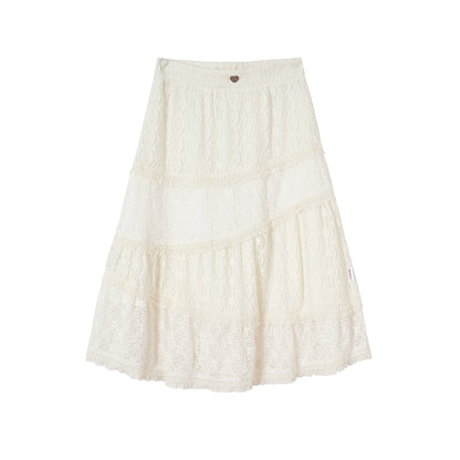 Double Lace Cake White A-line Skirt