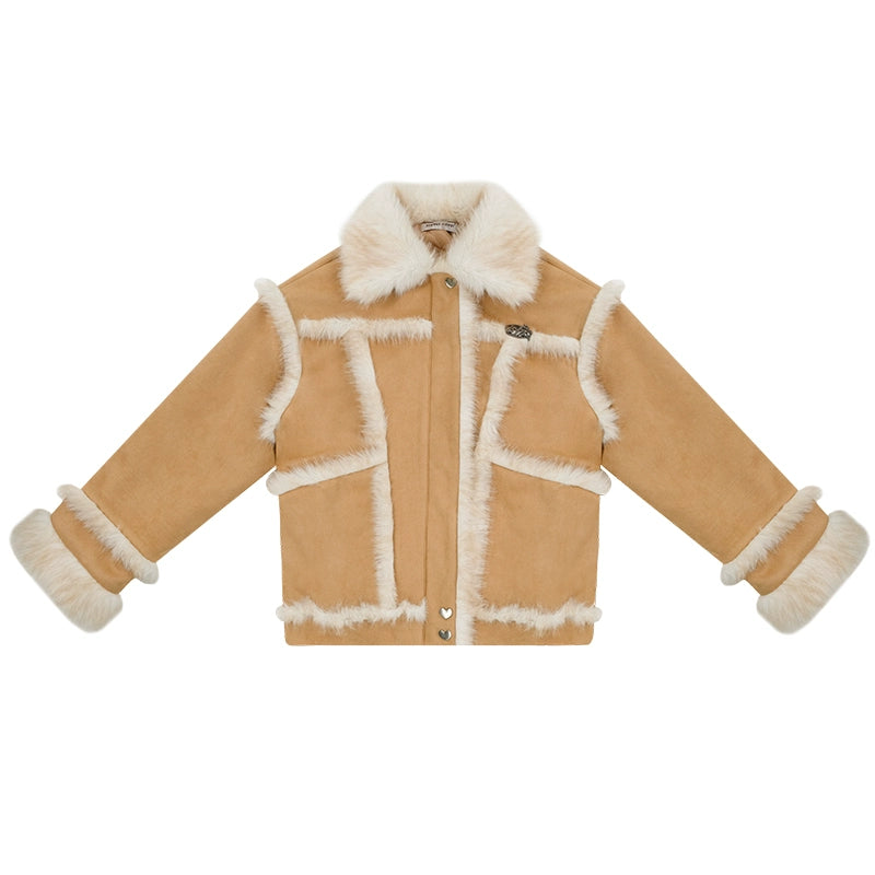 Lamb wool collar thickened pile suede jacket