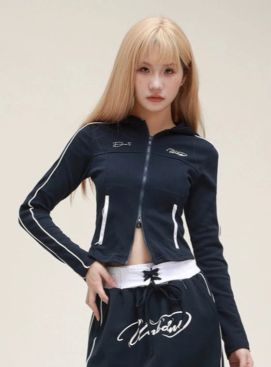 American Vintage Cropped Hooded Casual Skirt Set