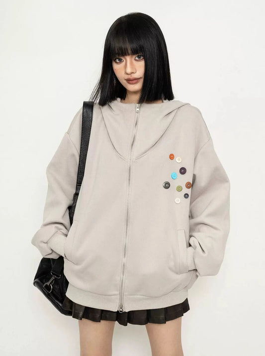 American Retro Design Hooded Sweatshirt Coat