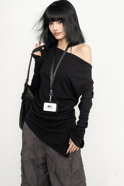 Simple Off-Shoulder Knit Shirt