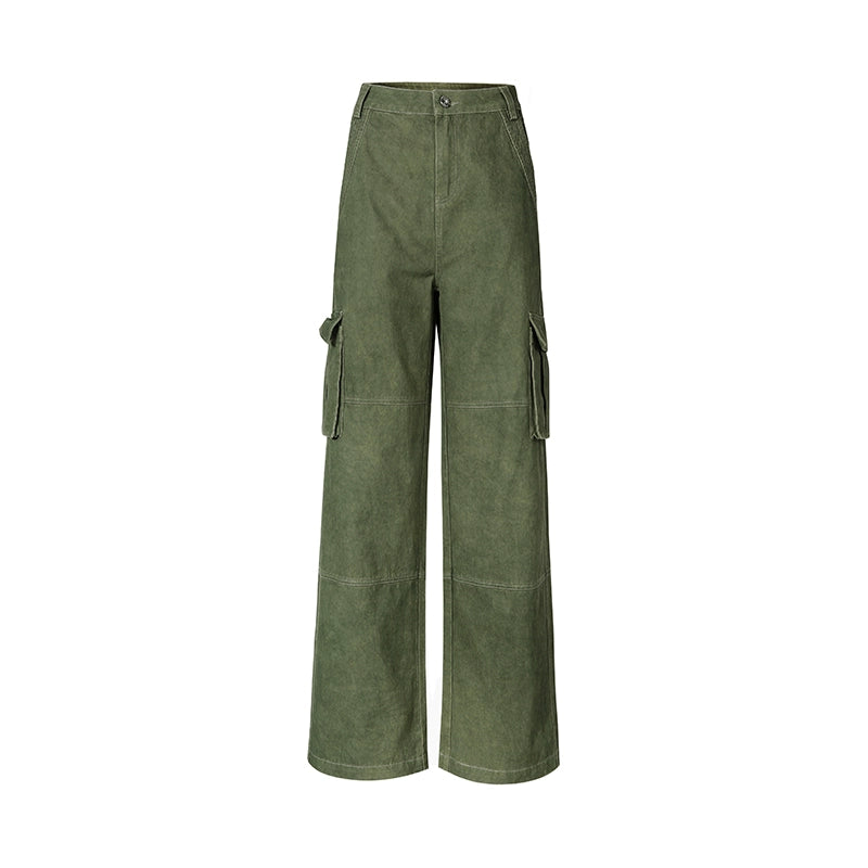 Army Green Straight Cargo Pants