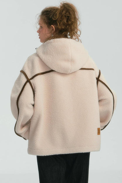 Contrast Piping Fleece Coat