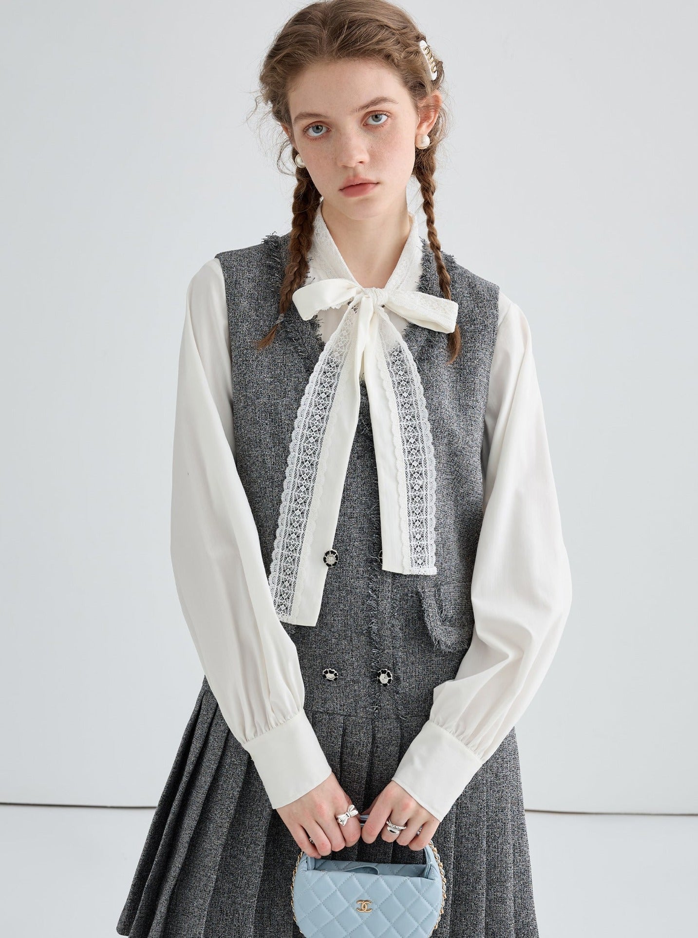 Vest Skirt & Lace-Up Shirt Fashion Set-Up