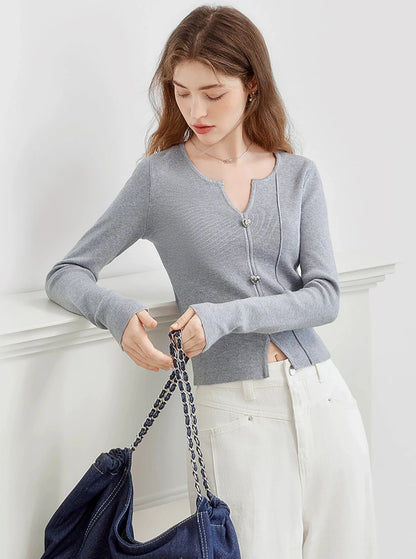 French Small V-Neck Pullover Knit Top