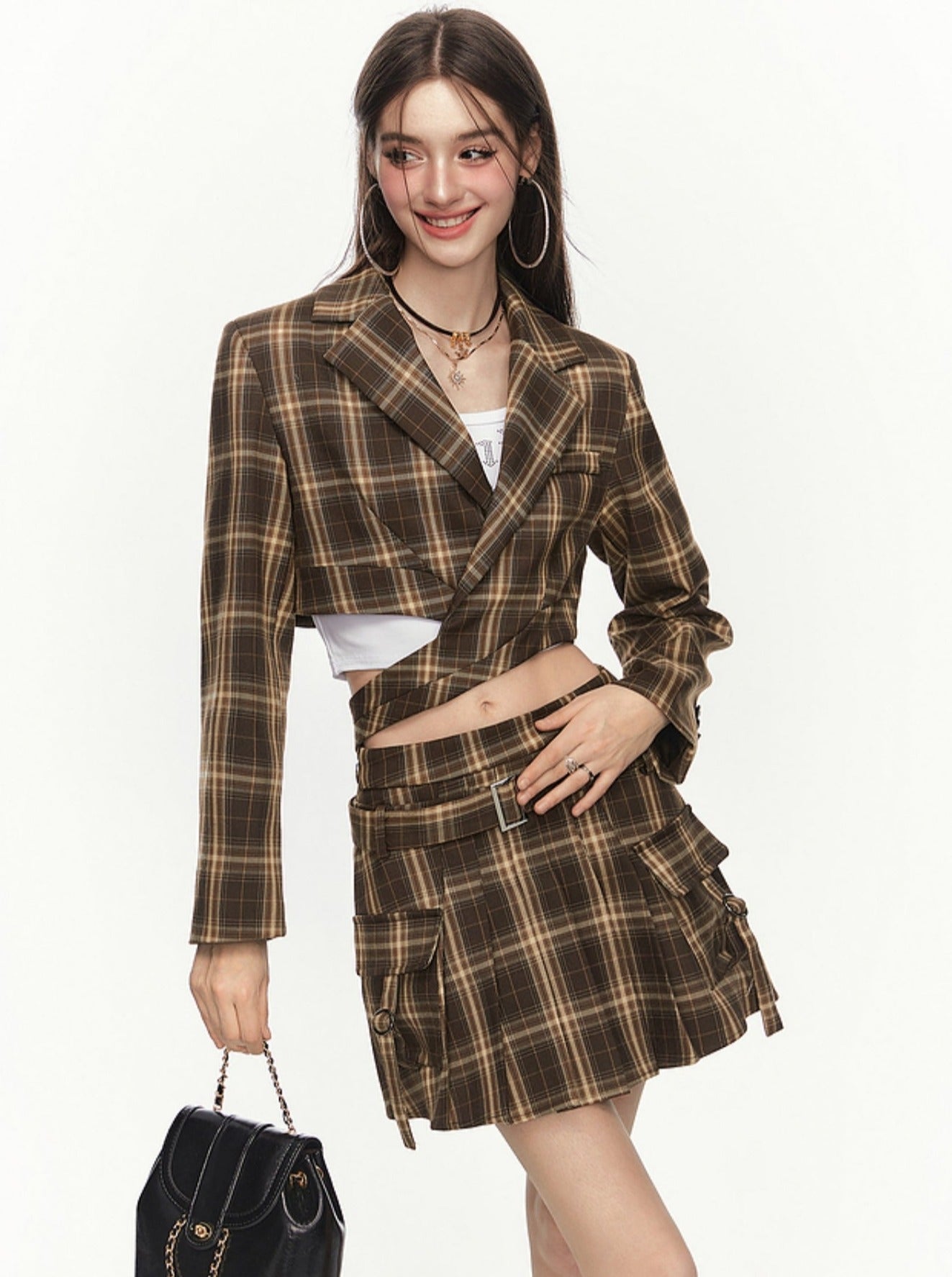 Plaid Suit Half Skirt Two Piece Set