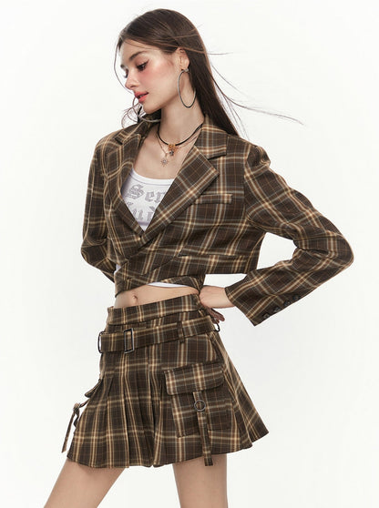 Plaid Suit Half Skirt Two Piece Set