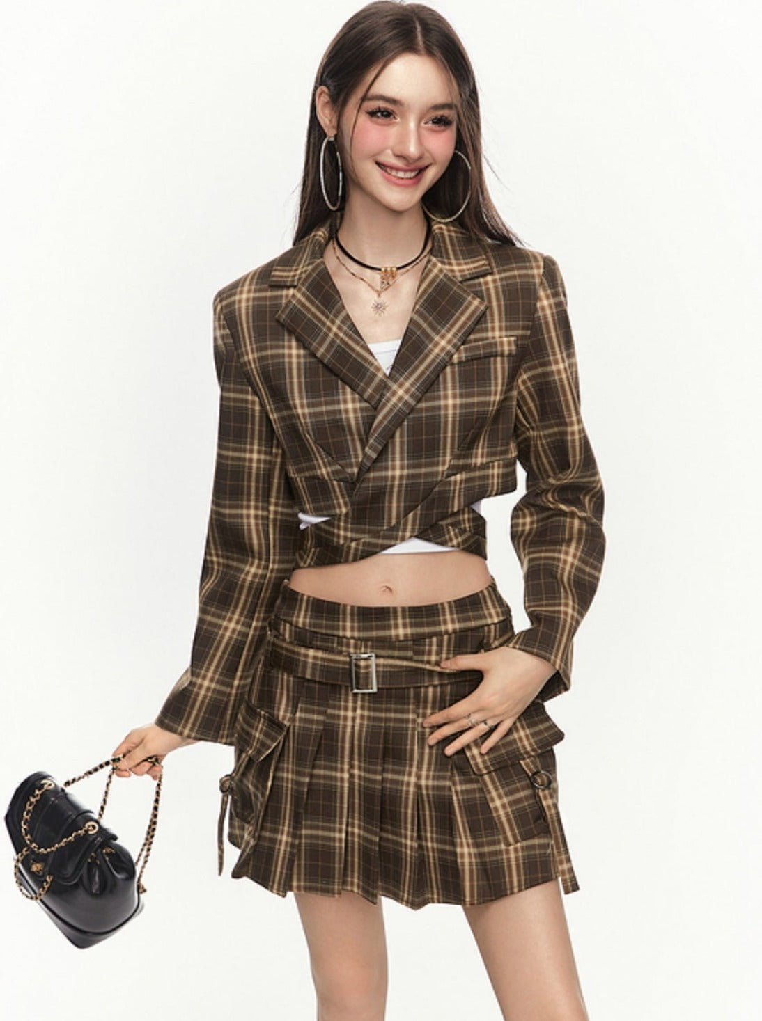 Plaid Suit Half Skirt Two Piece Set