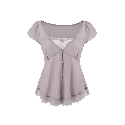 Lace Trim V-Neck Top
