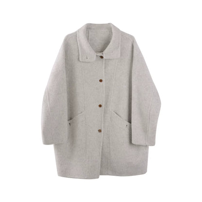 French Woolen Stand-Up Collar Coat