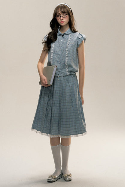 Flying Sleeve Shirt and Pleated Skirt Set-UP