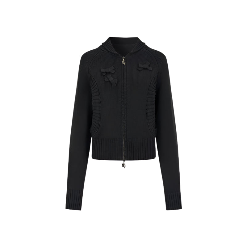 Three-Dimensional Ribbon Pocket Cardigan