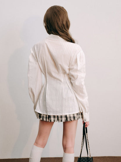 French chic long-sleeved white waist shirt