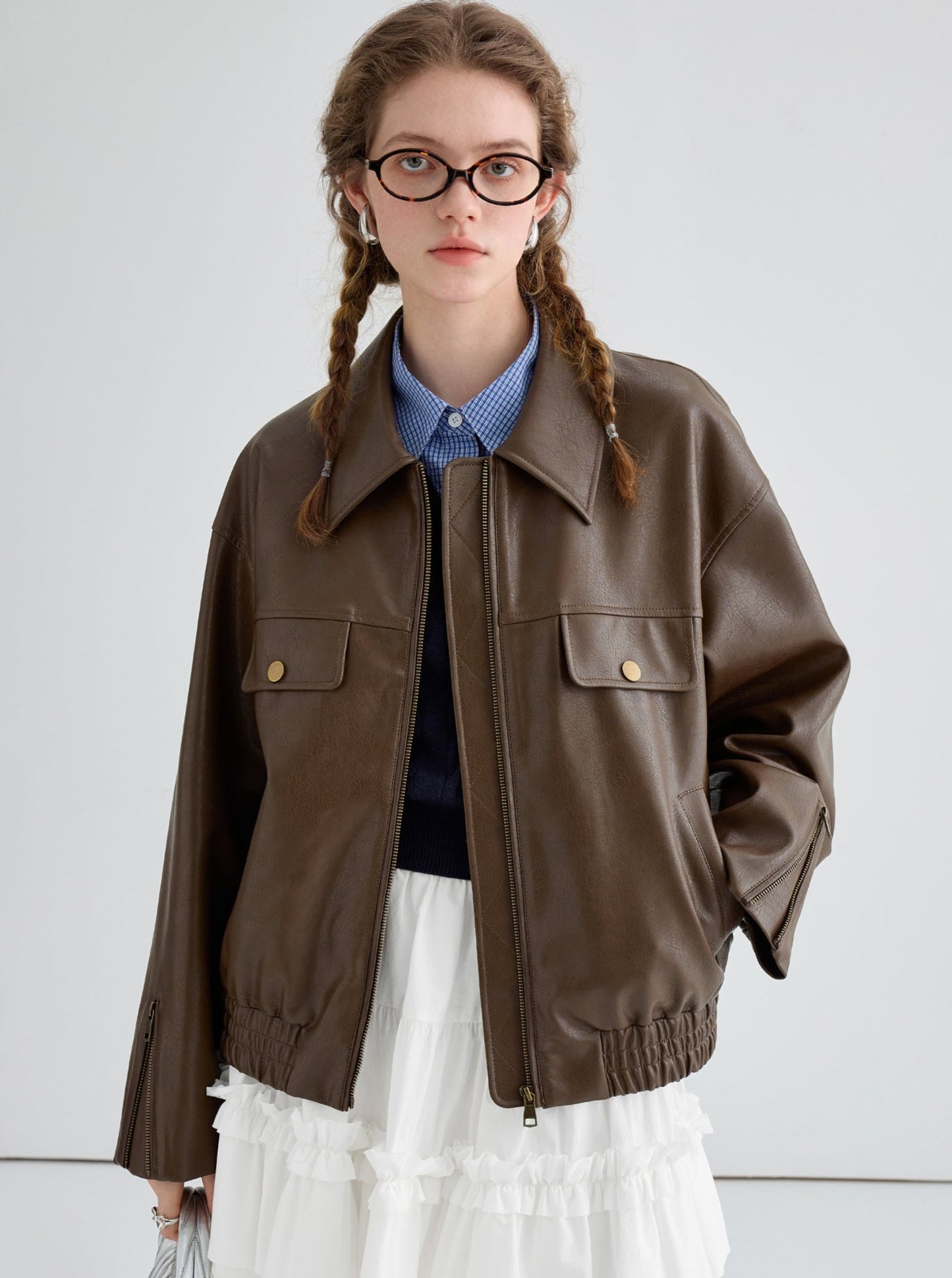 Retro temperament leather jacket