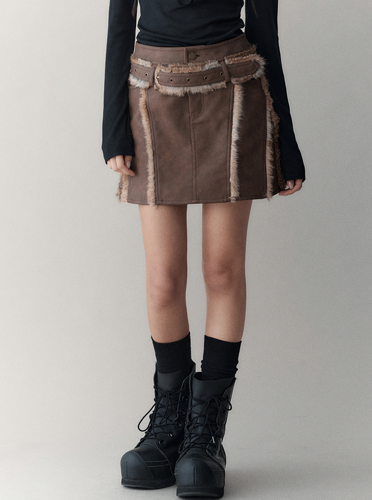 Retro panelled leather A-line skirt