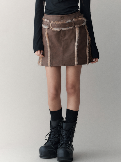 Retro panelled leather A-line skirt