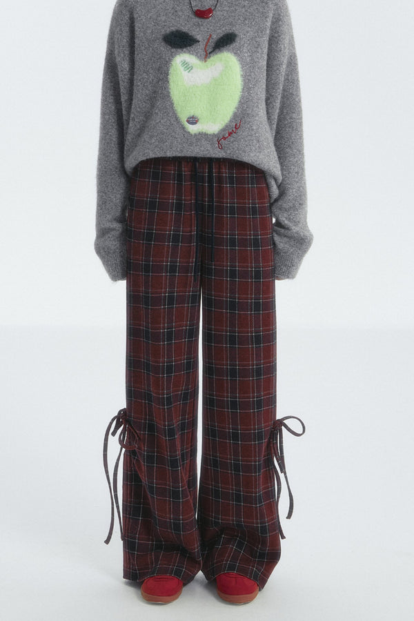 Checked Drawstring Bow Trousers