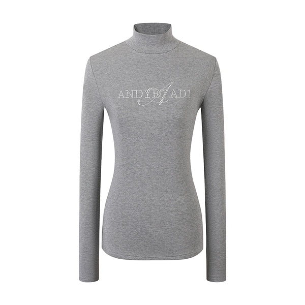 Embroidered Half-High Neck Long Sleeve Top