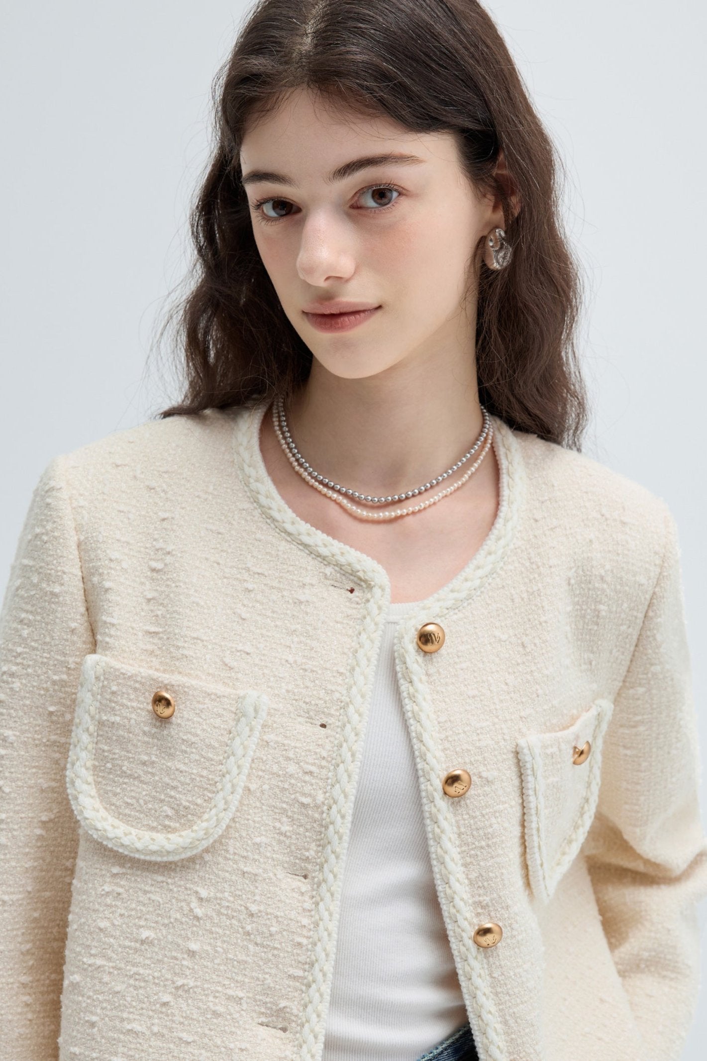 VEGA CHANG Wool Cropped Jacket Women's Spring and Autumn 2024 New High-end Temperament Small Fragrance Top