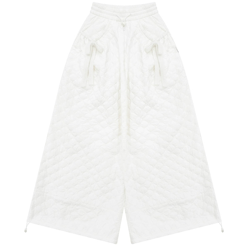 American Style White Bow Cotton Pants