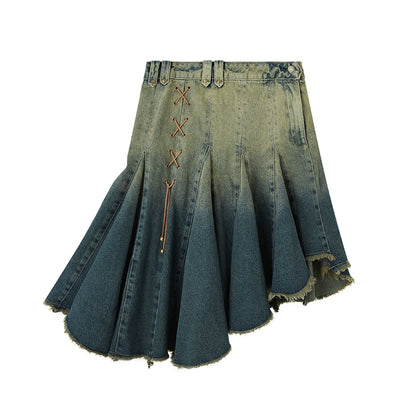 ORIGINAL GRADIENT LACE-UP DENIM SKIRT