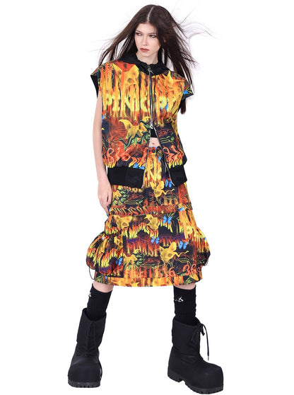 PINKSPINK2024/SS Flame Split Skirt Original 3 Tragen Sie einen mit Reißverschluss unterbrochenen A-Linien-Rock