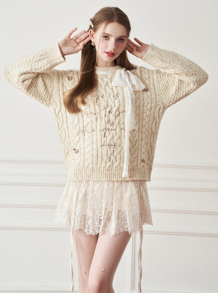Letter bow ribbon sweater