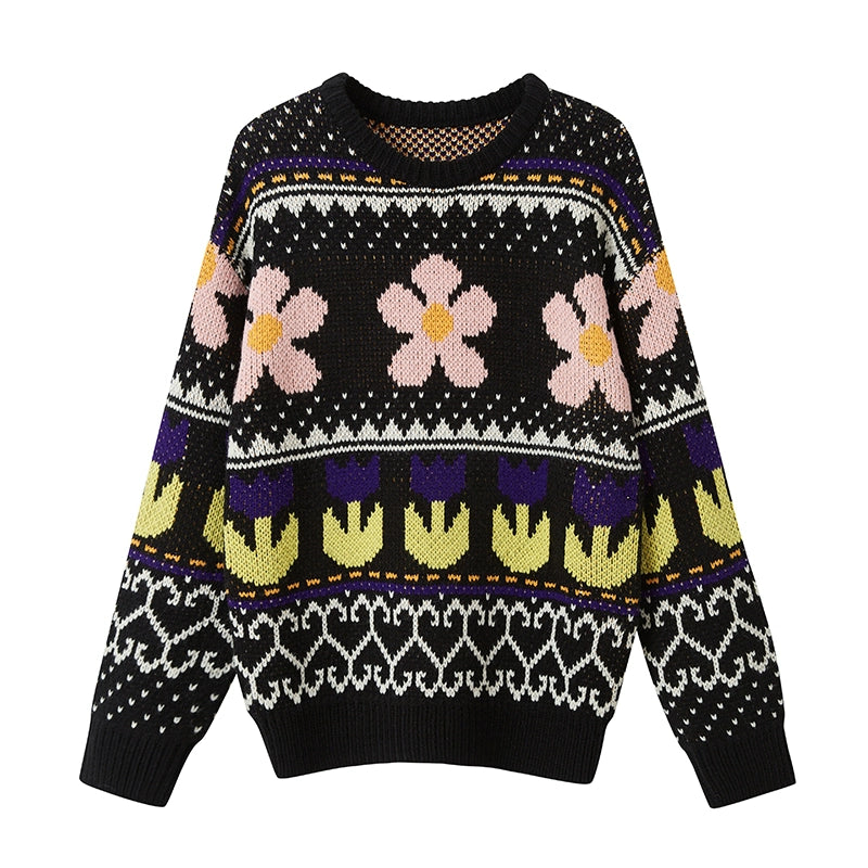 lazy style colorful floral sweater