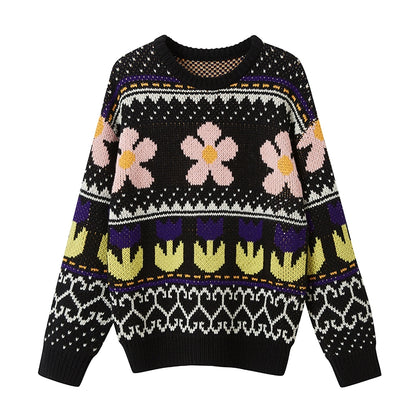 lazy style colorful floral sweater