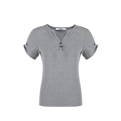 Gray V-Neck Waist-Cinching Top