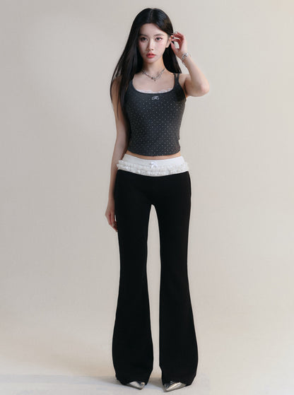 [Spot] fragile store - original polka dot hot silver letter lace edge knitted suspenders to wear sweet and spicy tops