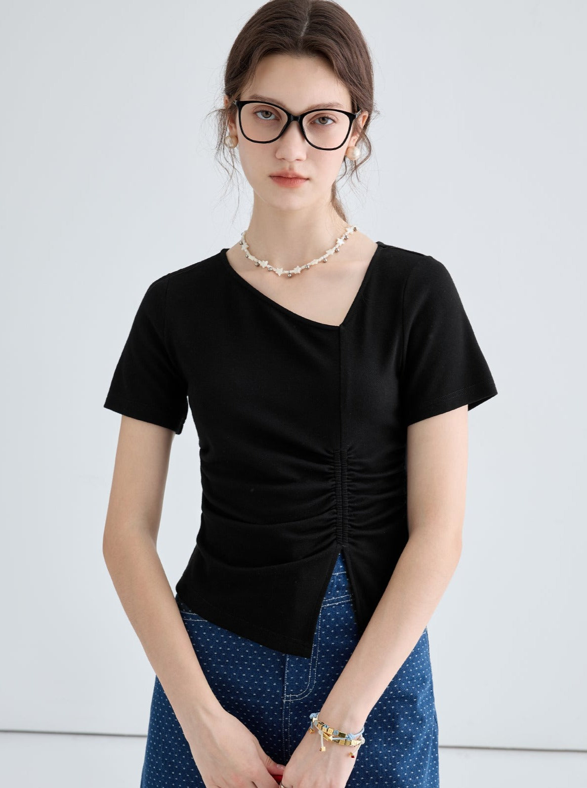 Slope Collar Casual Solid Top