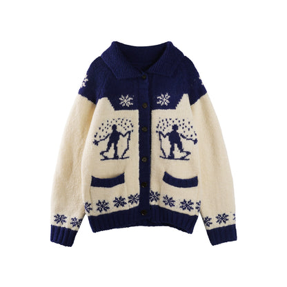 Contrast Retro Fair Island Knitted Cardigan