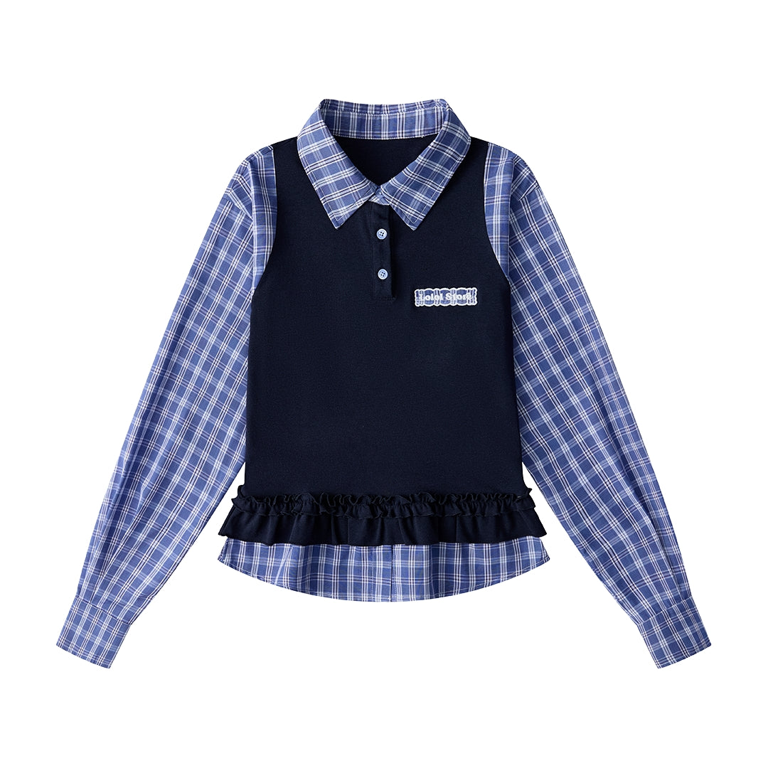 Chic Plaid Lace Layered Top