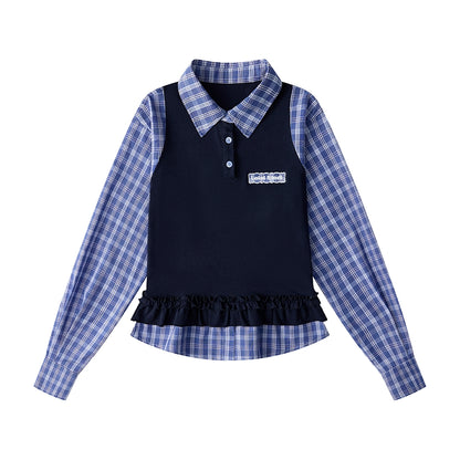 Chic Plaid Lace Layered Top