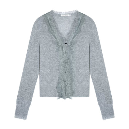 Wool Lace V-Neck Knit Top