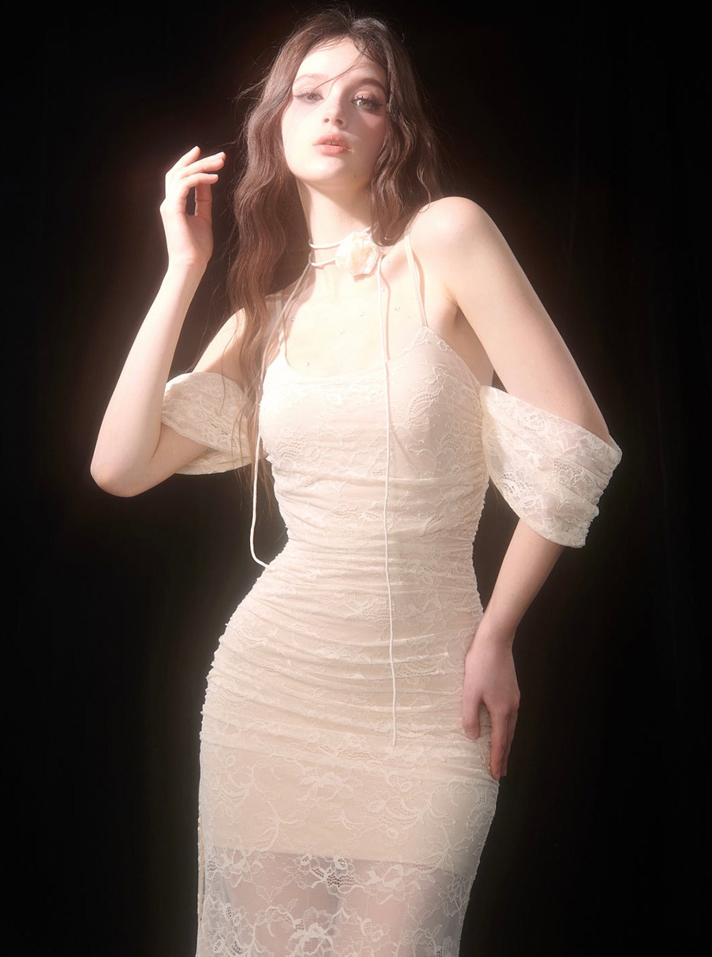 Apricot Lace Suspender Dress