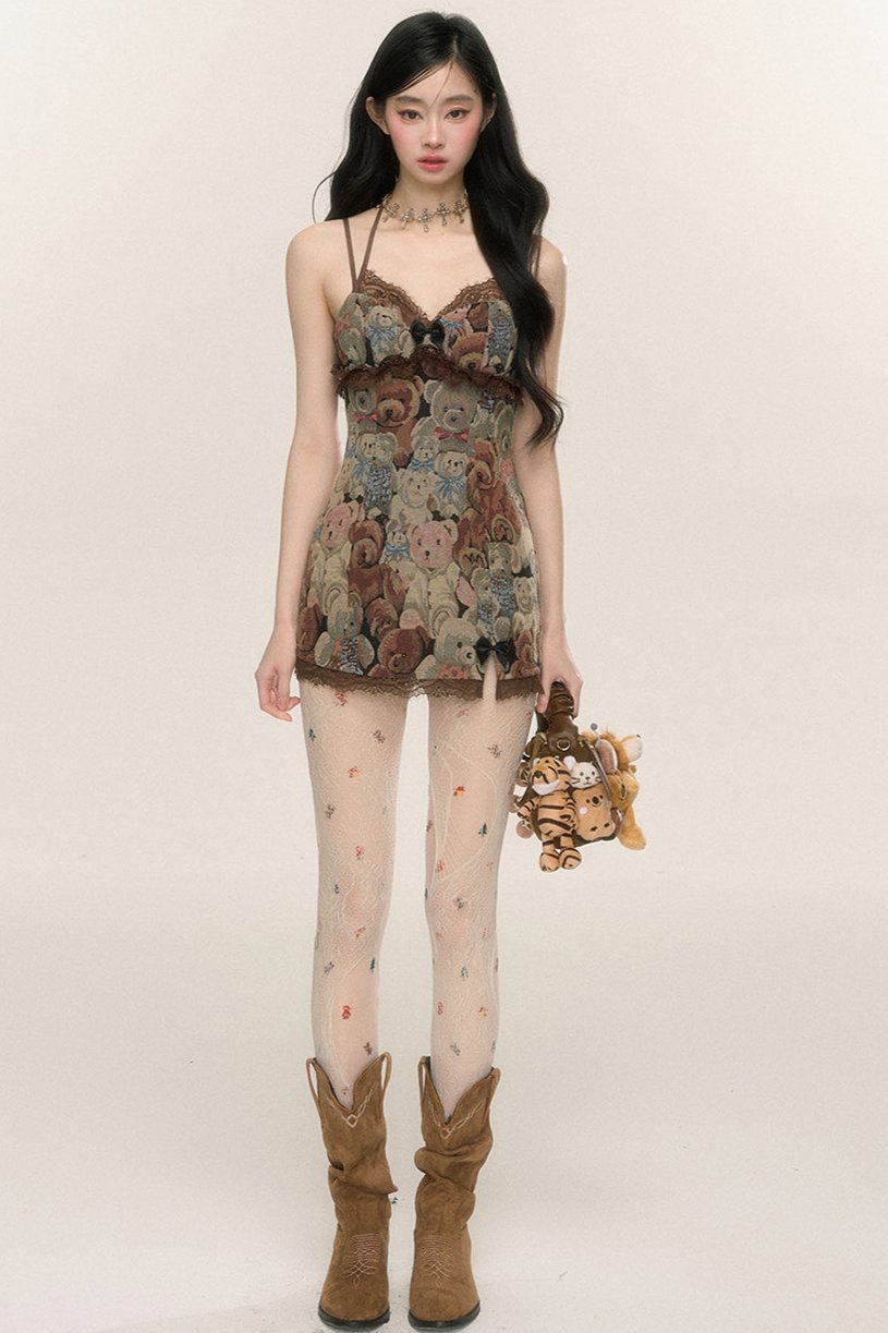 Oil Painting Bear Slip Dress