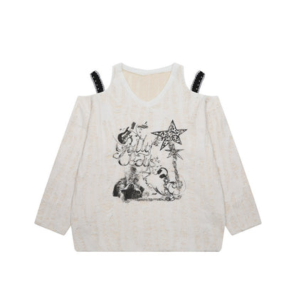 Hole Design Slope Shoulder T-Shirt