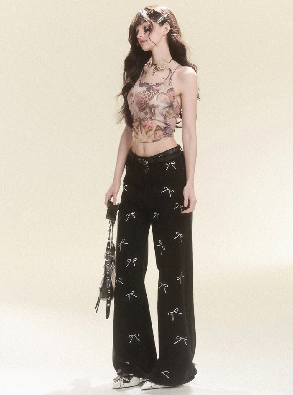 Black Bow Wide-Leg Pants