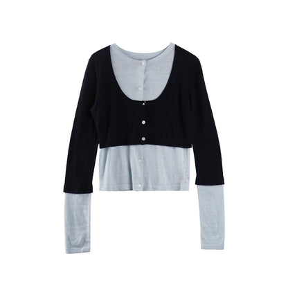 Contrasting Long-Sleeved Knitwear Top