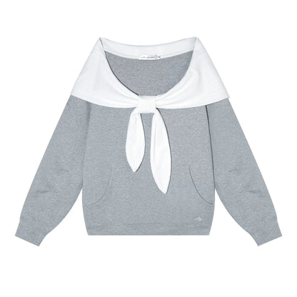 Rabbit Ear Off-Shoulder Sweatshirt