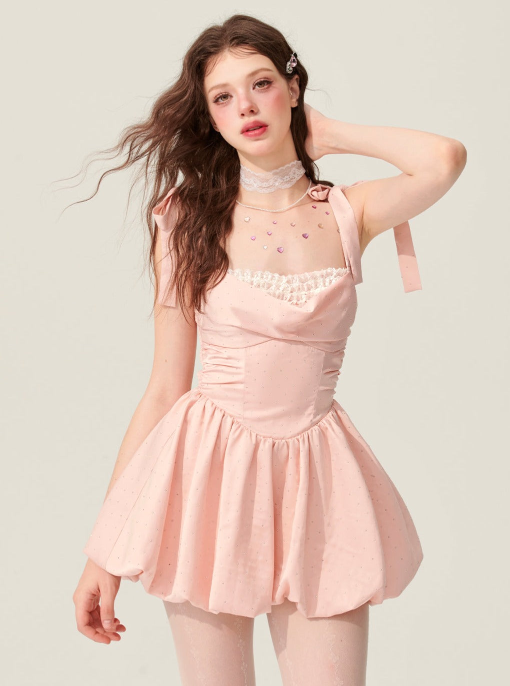 Weniger Auge Toffee besondere rosa Tupfen Kleid Frauen Sommer Design Sinn Sommerkleid Französisch süßen Tutu-Rock