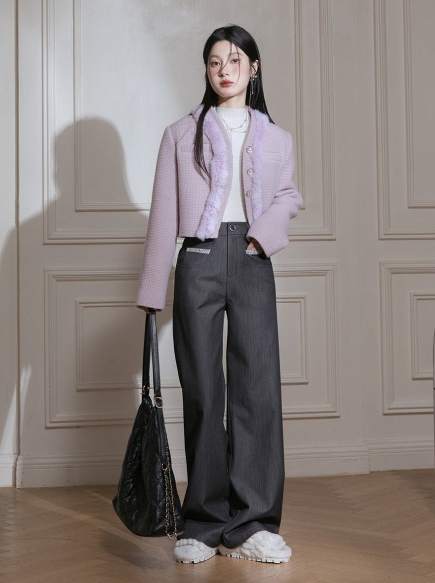 Brushed straight-leg trousers