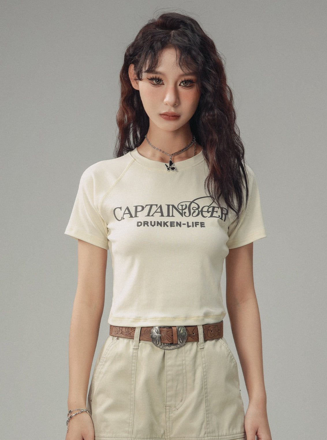 Retro Skinny Bedrucktes Cropped T-Shirt