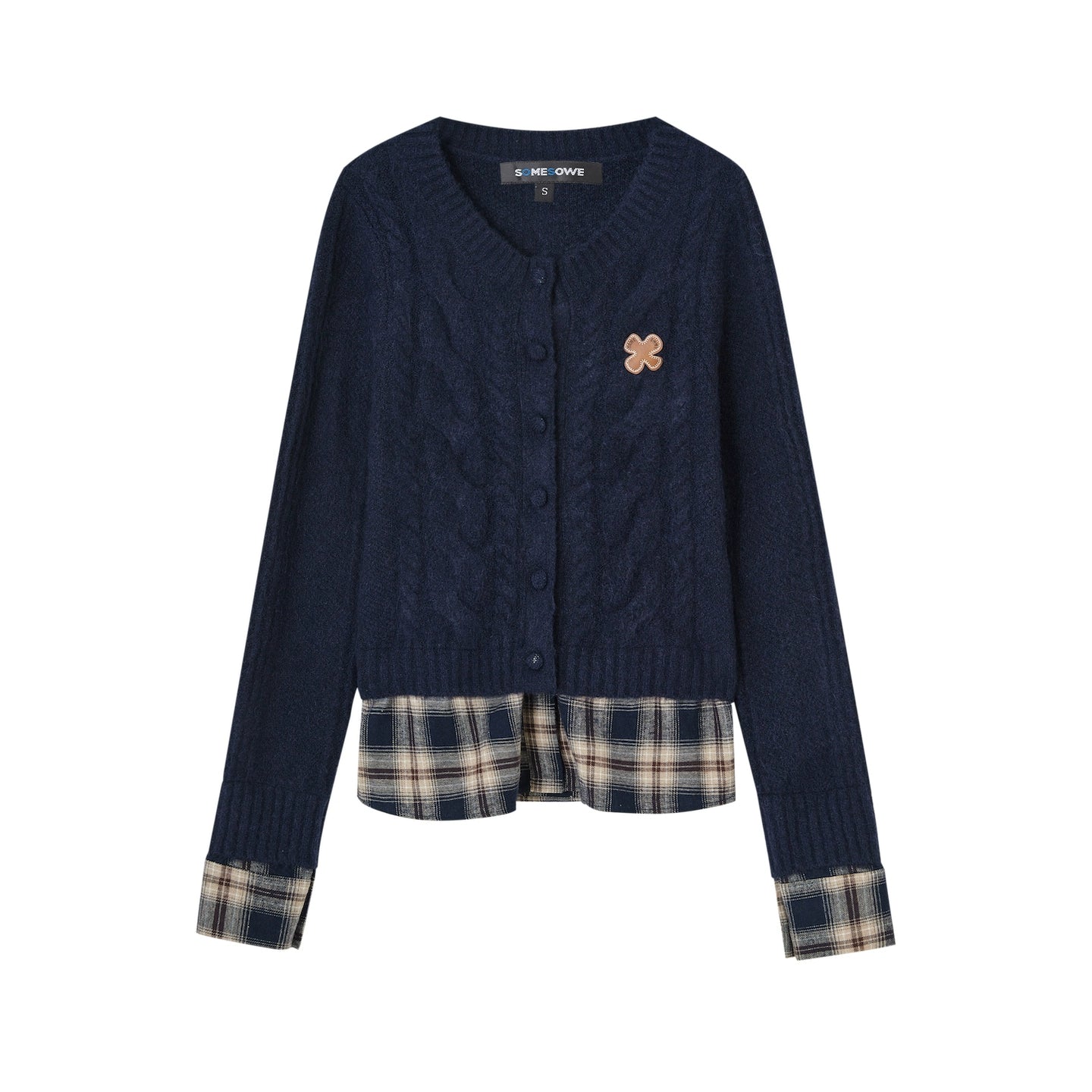 Plaid Patchwork Knit Cardigan