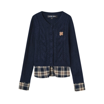 Plaid Patchwork Knit Cardigan