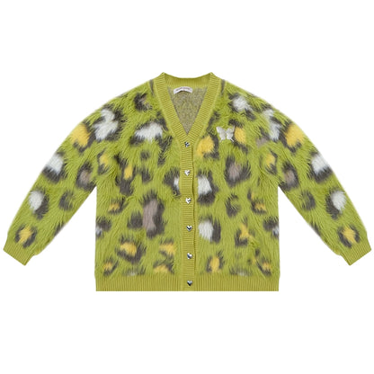 Autumn Glutinous Green Leopard Cardigan
