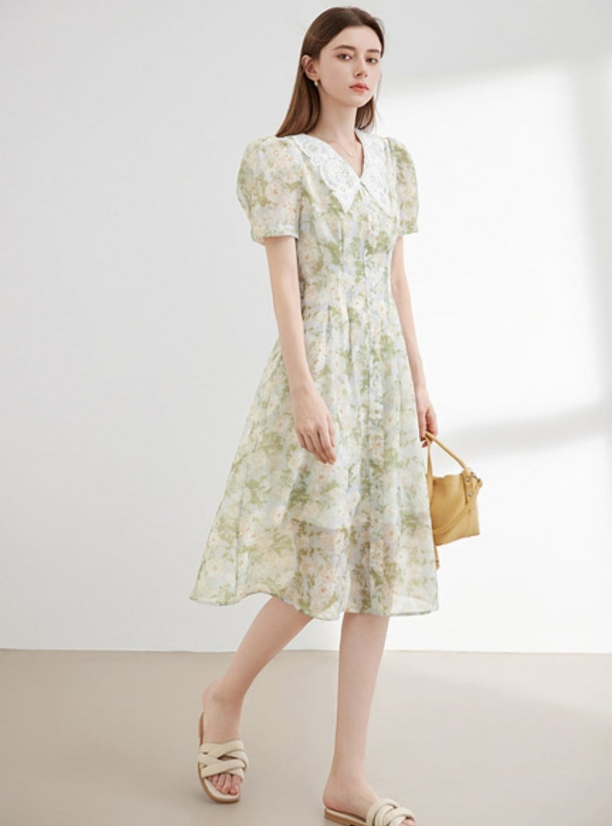 Puff Sleeve Tea Break Long Dress