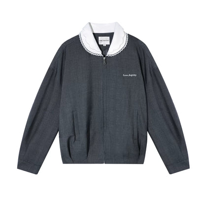 Lace Floral Gray Jacket Skirt Set-Up